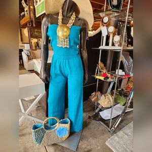 Elegant Blue 2 Piece Top & Wideleg Knit Pants Set